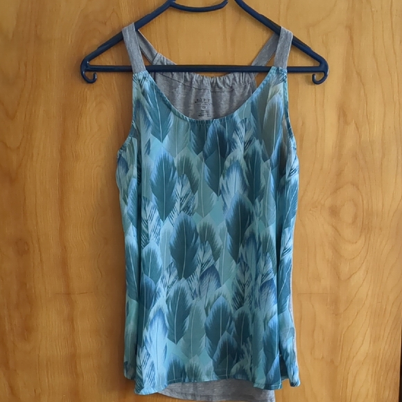 Roper Tops - Roper Blue/Teal/ Grey Feather Print Tank Top
